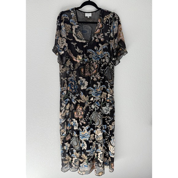 Johnny Was Melina Floral Maxi Dress XS Black Multicolor Velvet Burnout Metallic - Picture 2 of 7